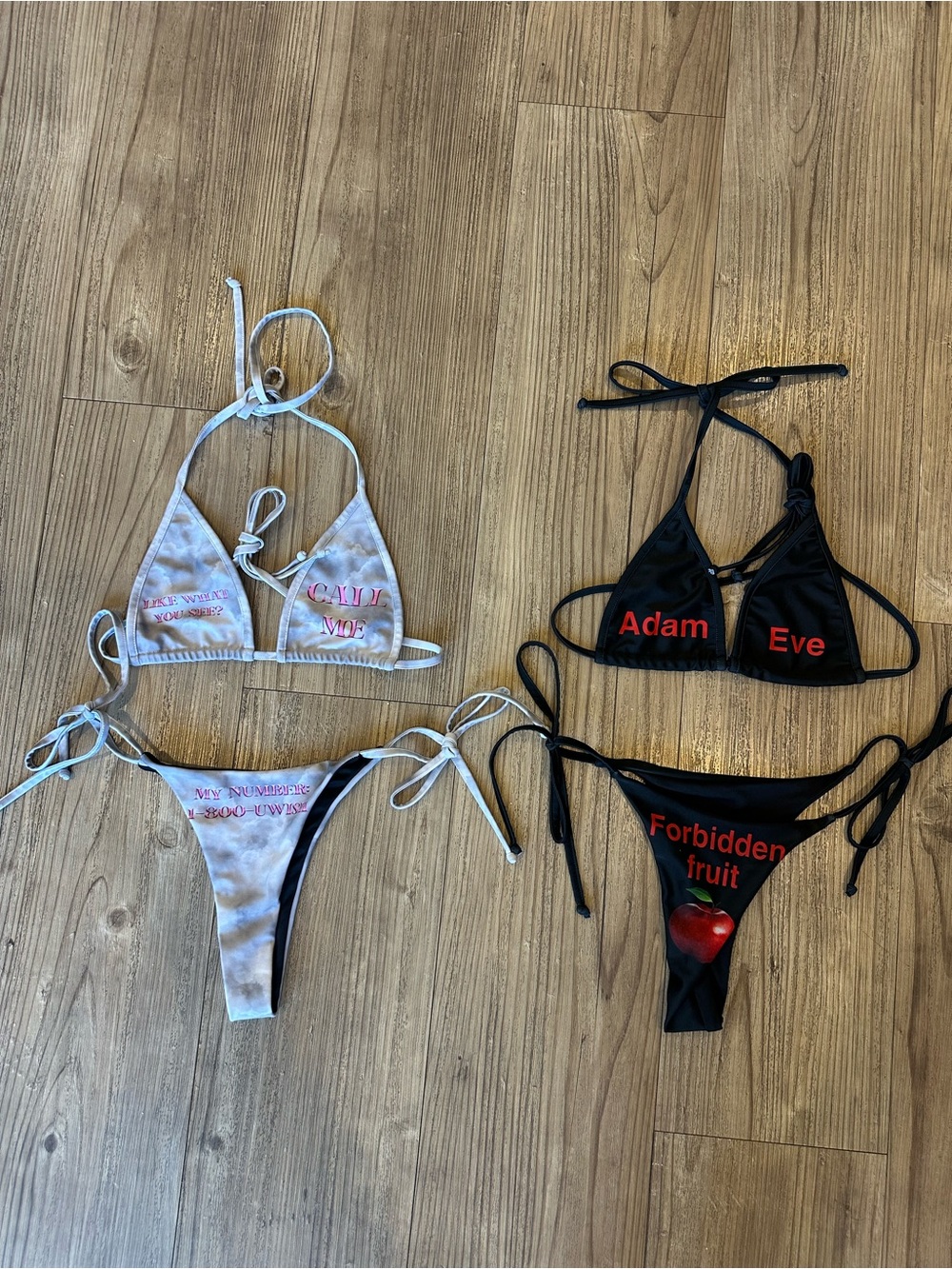 Adam Eve Forbidden Fruit & Call Me Tie-Side Bikini Set - Black & White